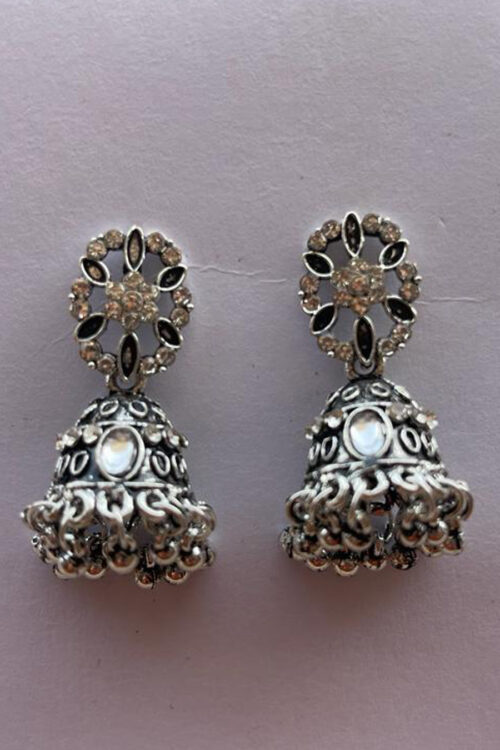 Silver Jhumka with Stone