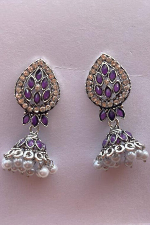 Silver Paan Shape Jhumka with White Beads