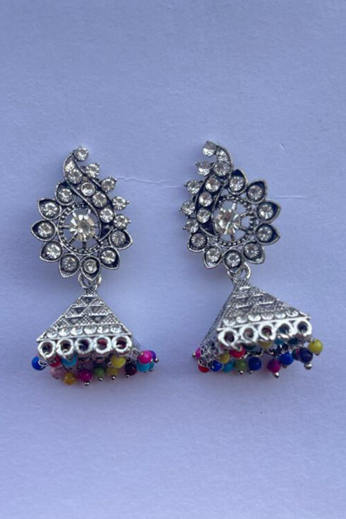 White Jhumka with Coloured Beads