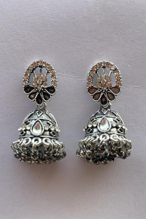 Silver Jhumka with Stone