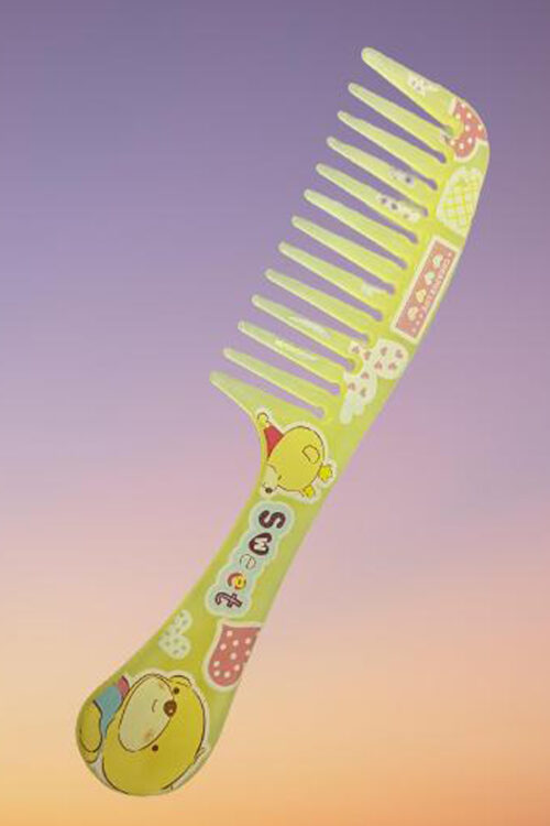 Yellow plastic wide tooth comb for all hair type